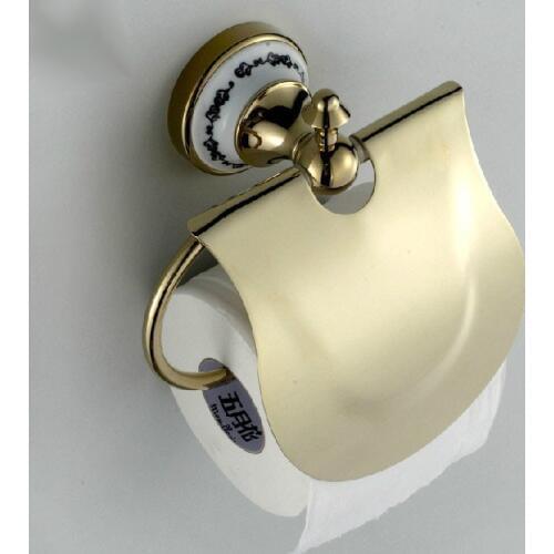 Luxury Gold Color Brass Ceramic Flower Pattern Base Wall Mounted Bathroom Toilet Paper Roll Holder Bathroom Accessory mba251
