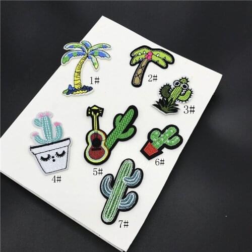 One set embroidery patch cactus trees cartoon patches for bag hat badges applique patches for clothing EQ-2137