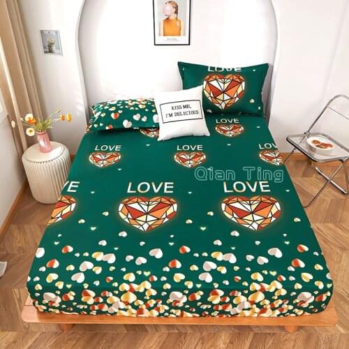 1pcs 100%Polyester Printed Solid Fitted Sheet Mattress Cover Four Corners With Elastic Band Bed Sheet(pillowcases need order)