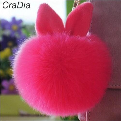 Fluffy Bunny Ear Rabbit Fur Ball Keychain Key Chain Lapin Boule De Fourrure Charms Keyring Pom Car Pendant