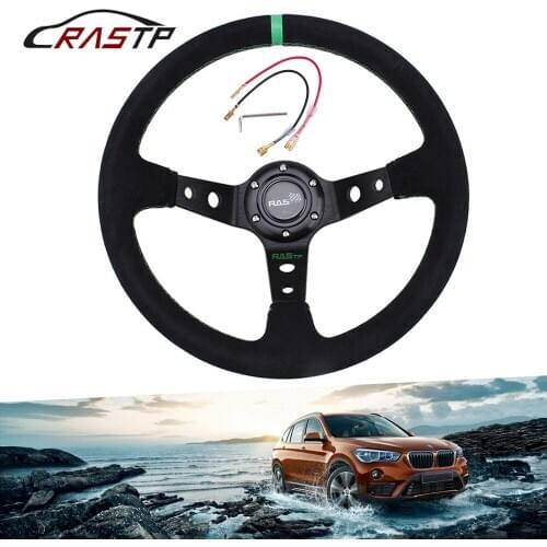 RASTP-Steering Wheel 14inch Suede Leather 350mm Deep Drifting Steering Wheel/Suede Leather Steering Wheel Car Racing RS-STW025