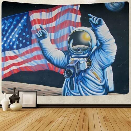 Simsant Space Astronaut Moon Tapestry American Flag Wall Hanging Tapestries for Living Room Bedroom Dorm Home Blanket Decor