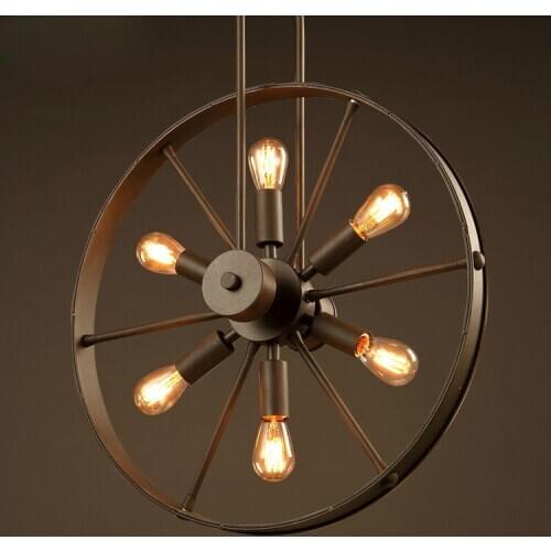 Nordic Industrial windmill wrought iron wheel pendant light exhibition hall hotel restaurant corridor bar hanging lighting