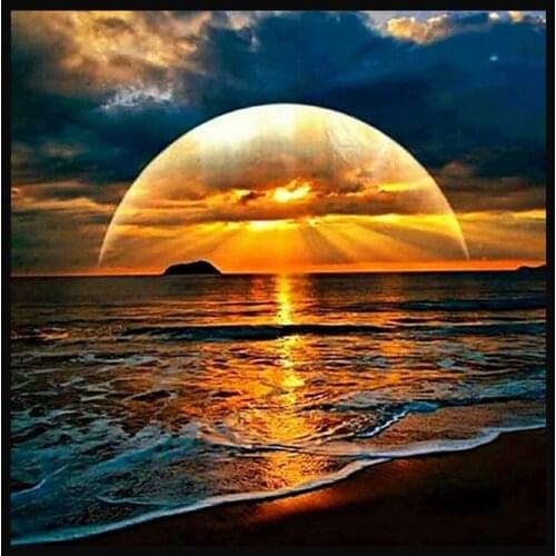 Modern Wall Art When the Sun Goes down on the Beach Home Oil Painting Decoration Canvasn Printings Landscape Poster