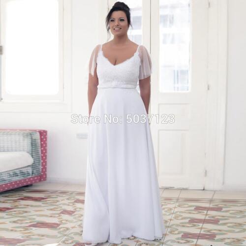 Plus Size Wedding Dresses V Neckline Spaghetti Straps Ruffles Sleeves Bohemian A Line Country Style Wedding Gowns Robe de Mariee