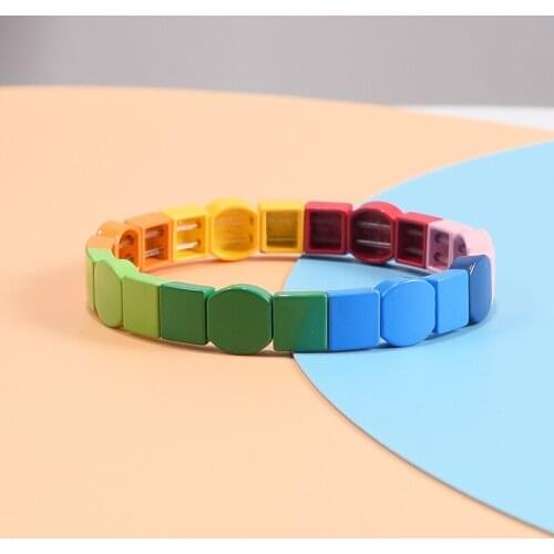 Vsco girl bracelets rainbow miuki beads myuki bracelet set enamel metal tile tila armbangle partner armband summer jewelry 2020