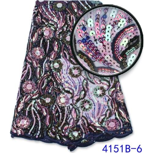 XIYA African Net Lace French Sequins Fabric 2021 Latest Nigerian Embroidery Mesh Lace Fabrics With Sequins 4150B