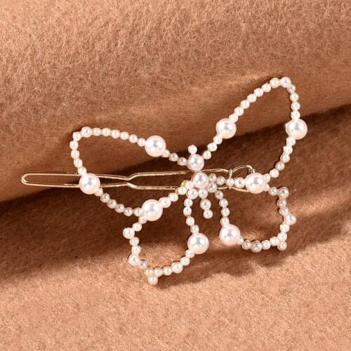 Pearl Butterfly Side clip Non-slip Hollow Butterfly Shape Hairpin Hair Accessories Suitable for Wedding Daily Makeup SK88