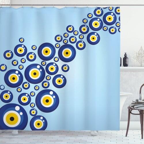Evil Eye Shower Curtain Set Diagonal Evil Eye Pattern Protection Curtain for Bathroom Decor 12 Hooks Decorative Bath Accessory