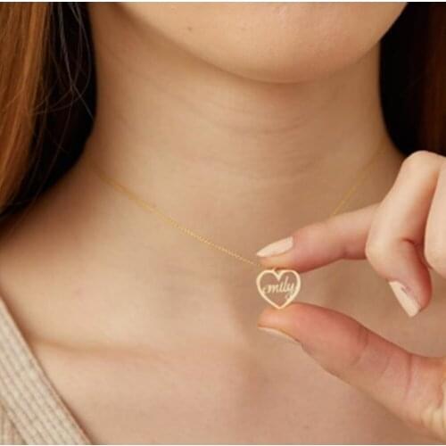 Women Jewelry Personalized Heart Pendant With Custom Name Hollow Out Gold Plate Necklace Women Jewelry Gift Collar de mujer