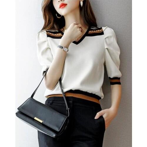 Short Sleeve Knitted Women Shirt Tops V-neck Short Summer Pull Jumers Female Cool White Pullovers Top Ladies Cool Pull