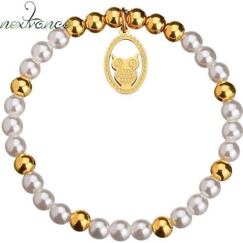 Nextvance Owl Imitation Pearl Stretch Bracelets Metal Animal Pendant Bracelts for Women Fashion Accessories Gift