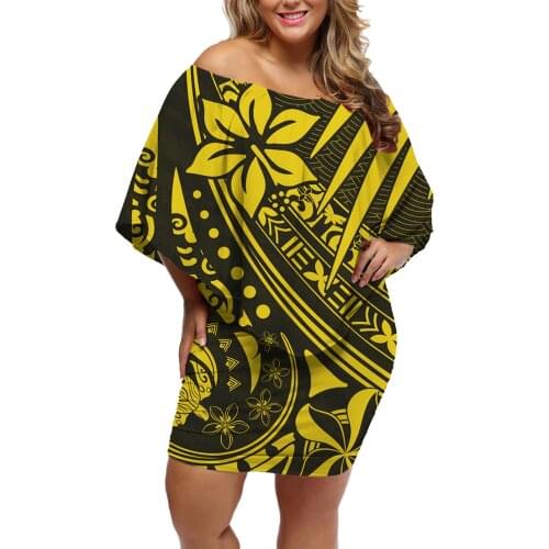 Yellow Print Dress Women Sexy Hawaii Floral Ladies Dress Summer Sleeveless Polynesian Tribal Strap Elegant Midi Dresses Casual
