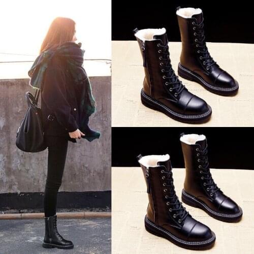 Winter Boots New Fashion Waterproof Non-Slip Flat Boots Cotton-Padded Shoes Womens with Fleece Snow Boots Women Martens Boots