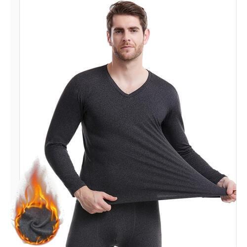 Winter Men Fleece Warm Suit Sets V-Neck Thermal Leggings Low Price Cheap Tops And Pants Slim Fit Tshirt With Fleece Elasticity S