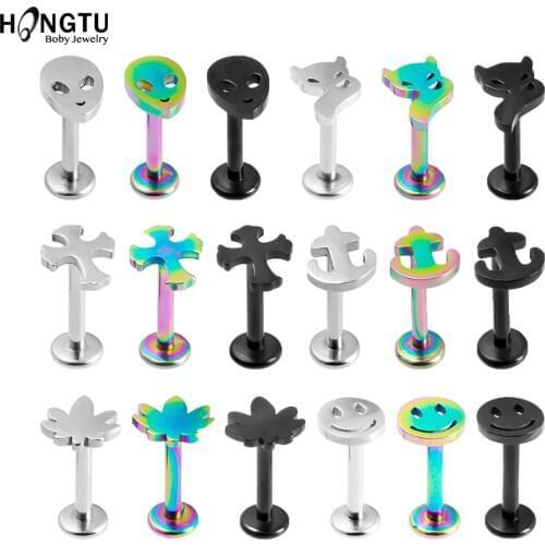 1PC Alien Cross Lip Rings Labret Monroe Stud Stainless Steel Lip Piercing 16G Ear Daith Helix Cartilage Earrings Body Jewelry