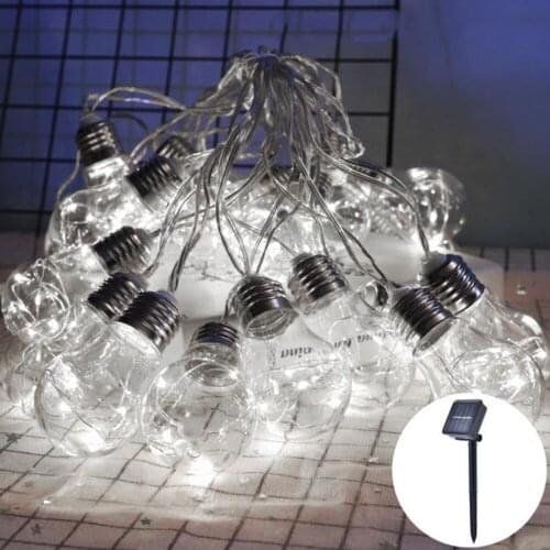 10LED Clear LED Bulbs Solar LED String Light Outdoor Decorated Vintage Backyard Patio Holiday Waterproof Hanging Garden Light