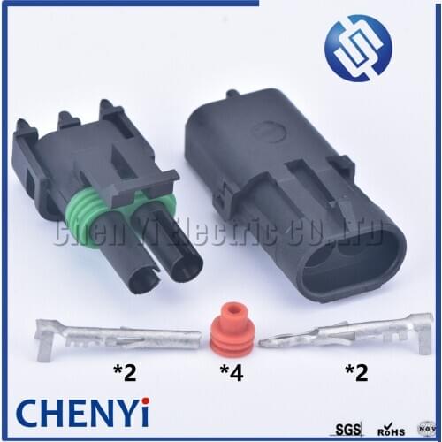 2 set 2 pin Delphi GM 2.5 mm Series Female and Male Injector Socket Waterproof Automobile Cable Connector Plug 12015792 12010973