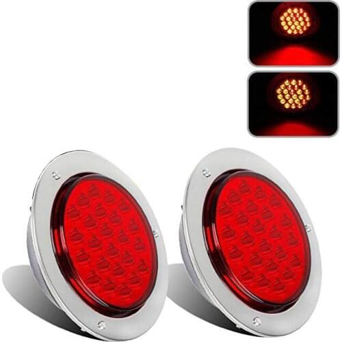 2pcs 24LED Red 4Inch Round Car Truck Tail Light Turn Signal Brake Light For Trucks Trailers 4WD Caravans Motor Homes