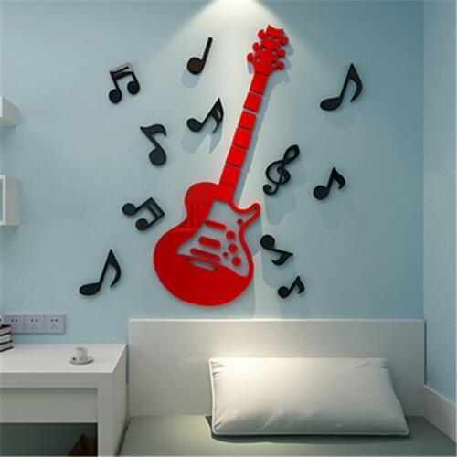 2020 New Arrival 3D Crystal Acrylic Mirror Wall Stickers Music Guitar Modern Home Decor Kids Bedroom Decorative Decals DIY Gifts