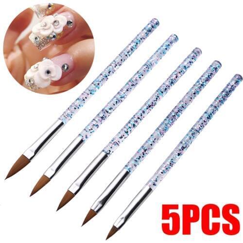 5pcs/Set Acrylic Nail Crystal Brush Professional Painting Drawing Nail Art Brushes Sequins Handle Manicure Salon Tools