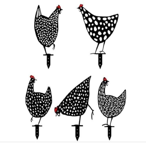 5Pcs/set Hen Chicken Yard Statue Creative Art Decorative Garden Lawn Stakes Metal Art Rooster Metal Anim Gardening Ornaments