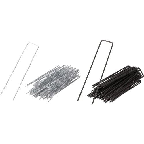 50 Packs Galvanised Steel Garden Stakes U-Shaped Fence Pegs for Artificial Grass Rust Proof Sod Pins Stakes