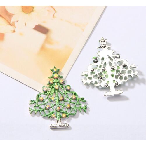 Free shipping 38X34mm Christmas tree rhinestone button flatback 50PCS/lot(BTN-5669)