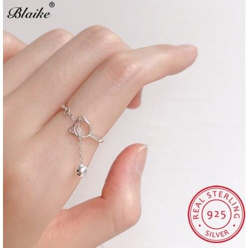 Blaike Real 925 Sterling Silver Cute Cat Rings For Women Opening Forefinger Ring With Beads Charm Wedding Bands Girls Jewelry