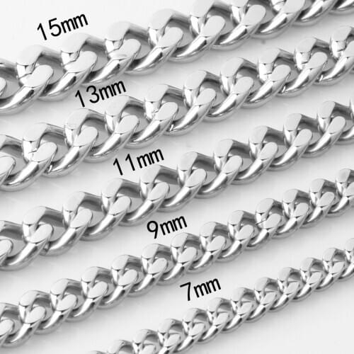 7/9/11/13/15/17/19mm Silver Color Stainless Steel Cut Curb Cuban Chain Biker Jewelry Mens Womens Necklace Or Bracelet 7-40inch