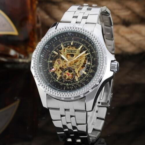 Jaragar Top Brand Luxury Men Auto Mechanical Watch Stainless Steel Strap Skeleton Dial Automatic Mechanical Steel Men Watch
