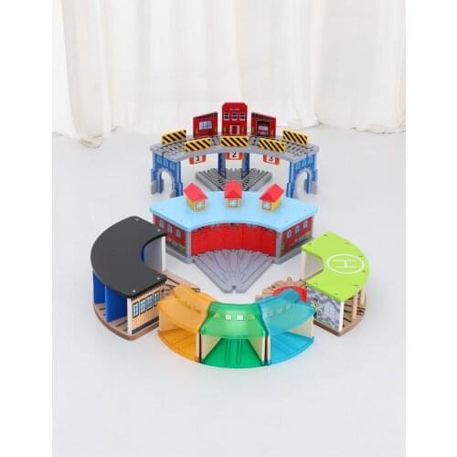 Wooden Railway Garage Parking Lot Accessories Track Accessories Compatible Wooden Track Toys Childrens Electric Car Track Model