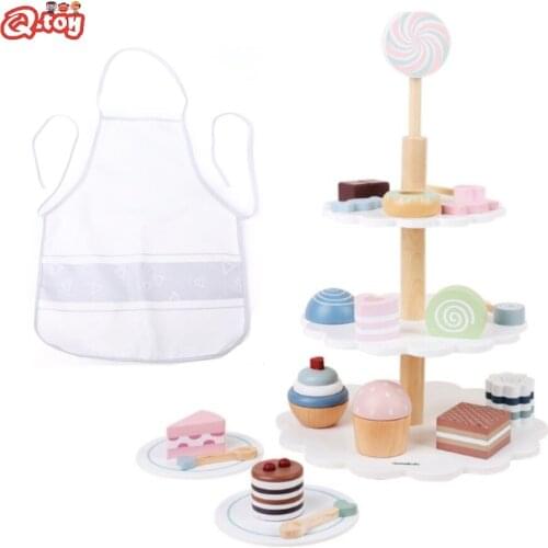 Wooden tea party set cake game for kids Afternoon Tea Dessert Model Parent-child Interaction Toy Kids Pretend Play Food kid gift