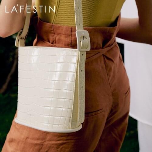 LA FESTIN crocodile pattern designer bag 2021 new fashion shoulder messenger bucket bag large-capacity leather underarm bags