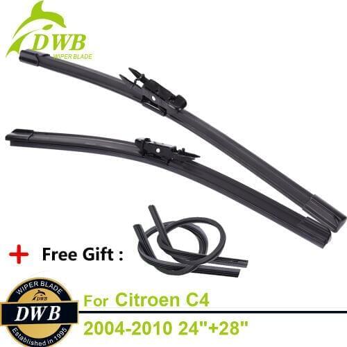 2PCS ECO Wiper Blades for Citroen C4 Coupe & Hatchback 2004-2010 24"+28", Free 2Pcs Rubbers, Premium Rubber Wipers