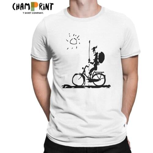 Mens T-Shirt Pablo Picasso Parody Don Quixote Riding Bike Casual Pure Cotton Tee Shirt O Neck T Shirts Clothing Graphic Printed