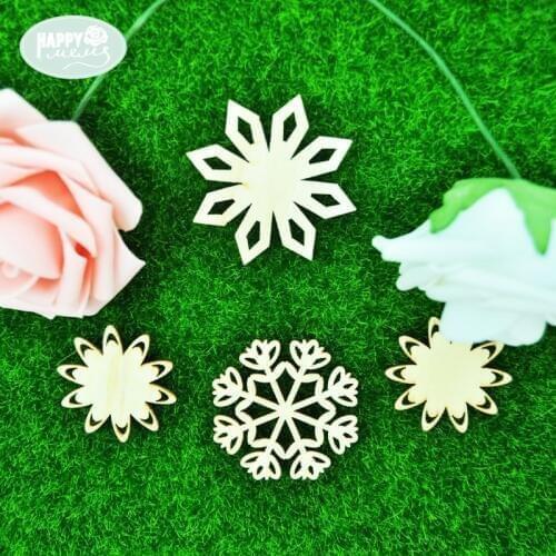 Happymems Wooden Flowers 24pcs/lot Natural Wood Cut Hollow Out 5 Styles Mixed Wood Shape Home Decorations Christmas Gift Wall