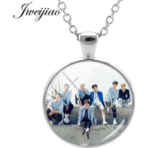 JWEIJIAO IKON Members Pendant Necklace Music Symbol Charms Necklaces Glass Cabochon Picture Hiphop Neck Chain Collar IK04