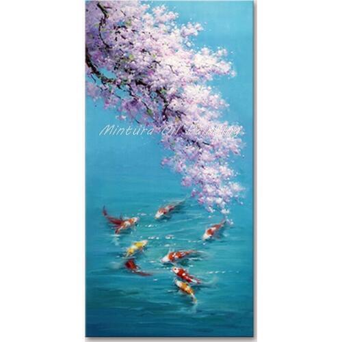 Mintura Wall Picture for Living Room Oil Paintings on Canvas Hand Painted Beautiful Lake and Goldfish Hotel Decor Art No Framed
