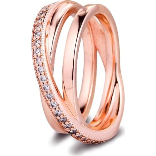Crossover Pavé Triple Band Ring Sterling Silver Jewelry Fashion Wedding Rings for Women Stackable Style Girls Ring Jewelry