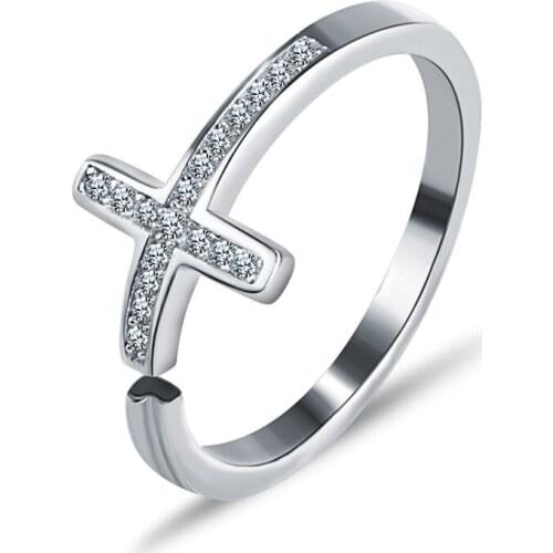 HAWSON Fashion Elegant Rings Cross Shape Finger Rings for Women Inlaid Crystal Adjusted Size Jewelry Girls Party Gift