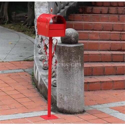 Red Security Stand Floor Mailbox Vertical Bar Postbox Metal Outdoor Letterbox Garden Park Newspaper Mail box Letter Box 12116
