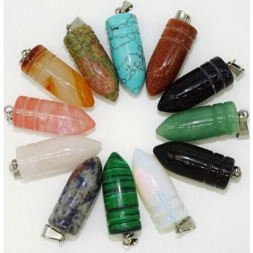 Colorful Natural gemstone bullet Crystal Pendant Quartz turqoise Stone drops Findings Wholesales Fashion Women Girls Jewelry