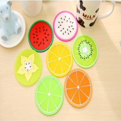 Fruit Shape Round Table Mat Cute Silicone Fruits Coaster Cup Cushion Holder Drink Heat Resistant Pad Christmas New Year