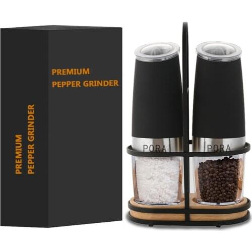 Stainless Steel Pepper Mill Electric Salt and Pepper Grinder, with Bracket Gravity Kitchen Pepper Shaker Automatic Spice Mill