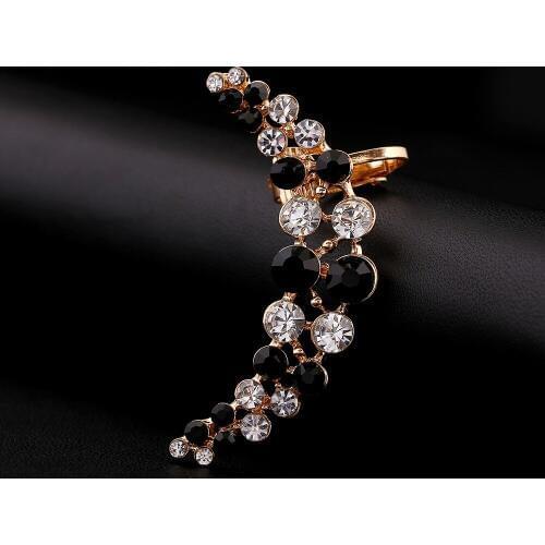 ZLDYOU Fashion Right Ear Cuffs Women Gifts Black White Crystal Beaded Hollow Crescent Moon Rhinestones Clip Earring