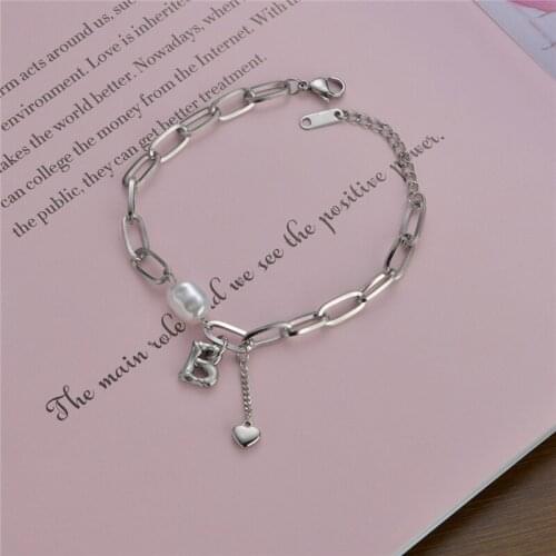 Fashion Jewelry Moon Heart Letter B Stainless Steel Bracelets Ornaments Pearl Stitching Chains Bracelets For Women Party Gifts