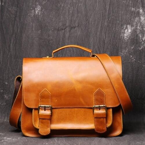 Mens Brand Vintage Briefcase Business office Laptop bag Crazy horse Leather Handbag Casual man Messenger Bags Retro male Tote