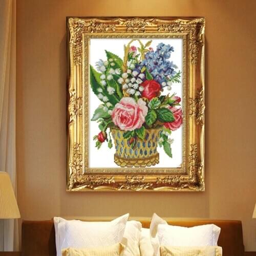 Free shopping Flower basket Cross Stitch Kits Printed patterns canvas Bedroom Embroidery Needlework set Easy Gifts Handmade