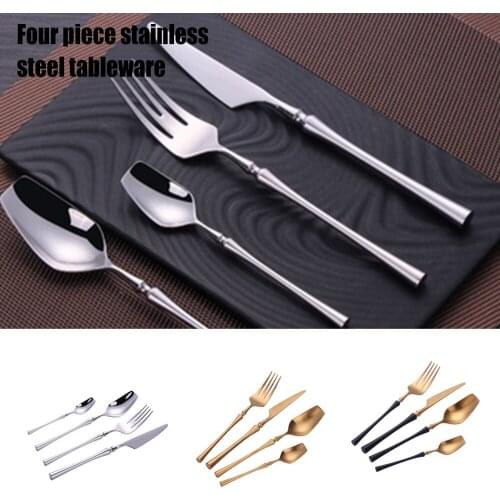 Royalin Flatware Set 4PCS Stainless Steel Modern Flatware Eating Utensils Set Includes Forks Spoons Cutter ALI88